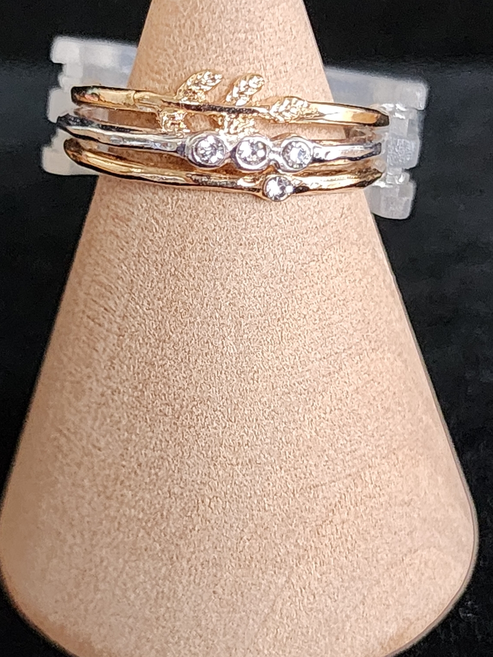 Gold and Silver Toned Stacking Ring Set with Clear Stones